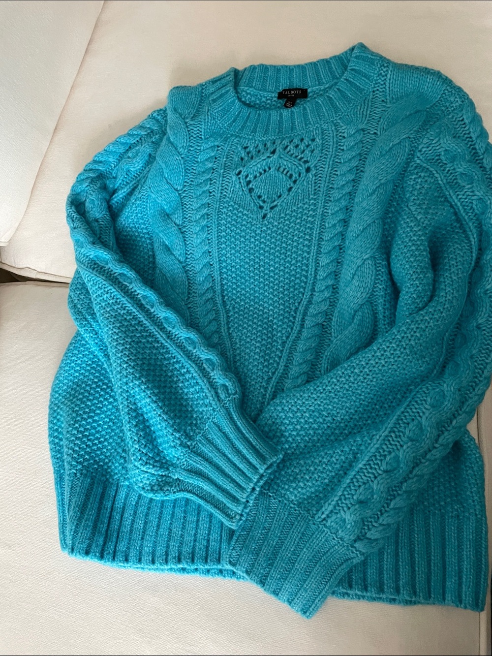 Talbots Turquoise Cable Knit Crewneck Sweater